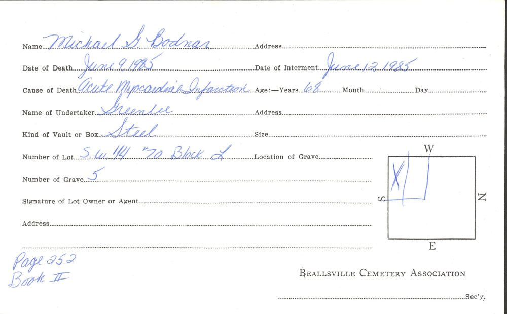Michael G. Bodnar burial card